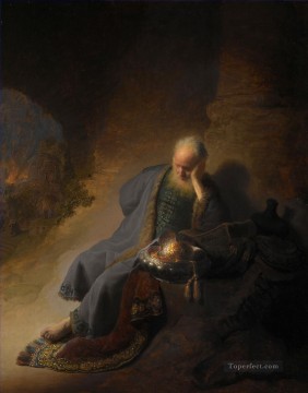 Jeremías lamentando la destrucción de Jerusalén retrato Rembrandt Pinturas al óleo